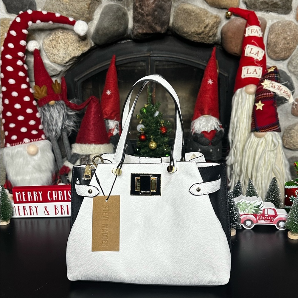 NWT! Steve Madden Black White Leather shoulder Tote Bag